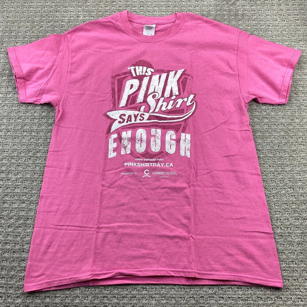 Pink Shirt Day Men Large L This Pink Shirt Says Enough Gildan Cotton Casual